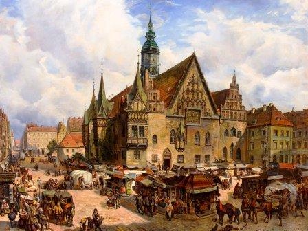 ratusz wroclaw Akwarela przedstawiająca wrocławski ratusz sprzed lat