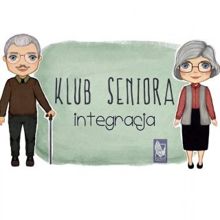 Rysunek seniora i seniorki, między nimi napis: Klub Seniora "Integracja"