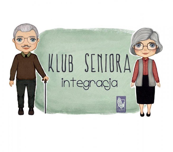 klub seniora Rysunek seniora i seniorki, między nimi napis: Klub Seniora "Integracja"