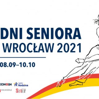 Plakat DNI SENIORA - Wrocław 2021, na nim szkic tańczącej pary i napisy