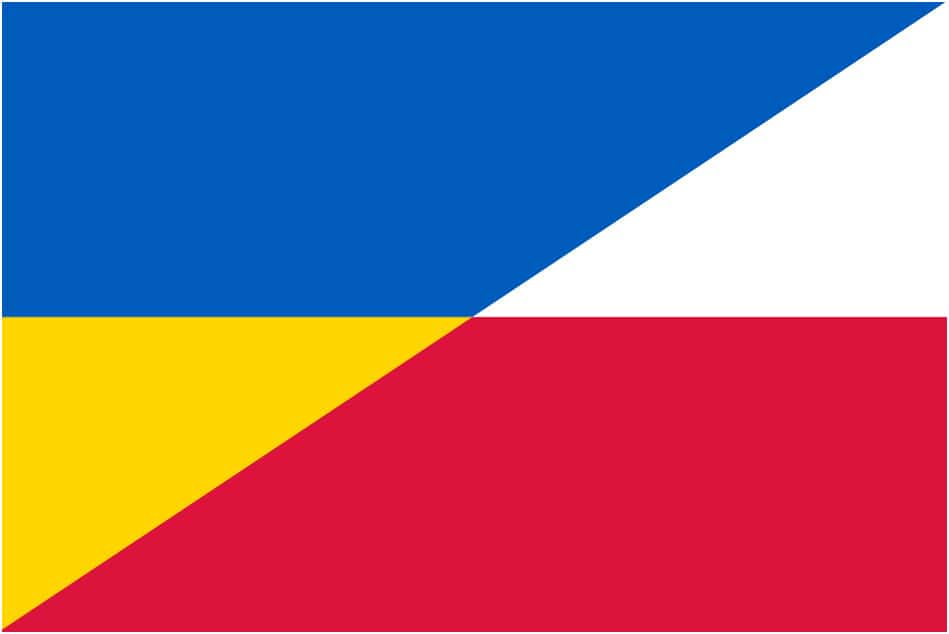 Spotkanie polsko-ukraińskie Połączenie dwóch flag - polskiej i ukraińskiej