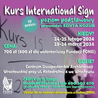 Plansza z informacjami o Kursie International Sign