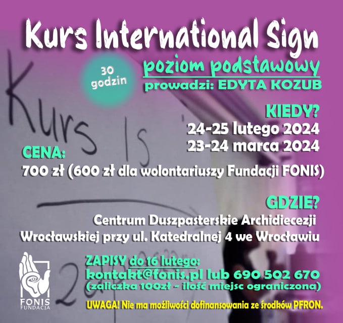 Kurs International Sign Plansza z informacjami o Kursie International Sign