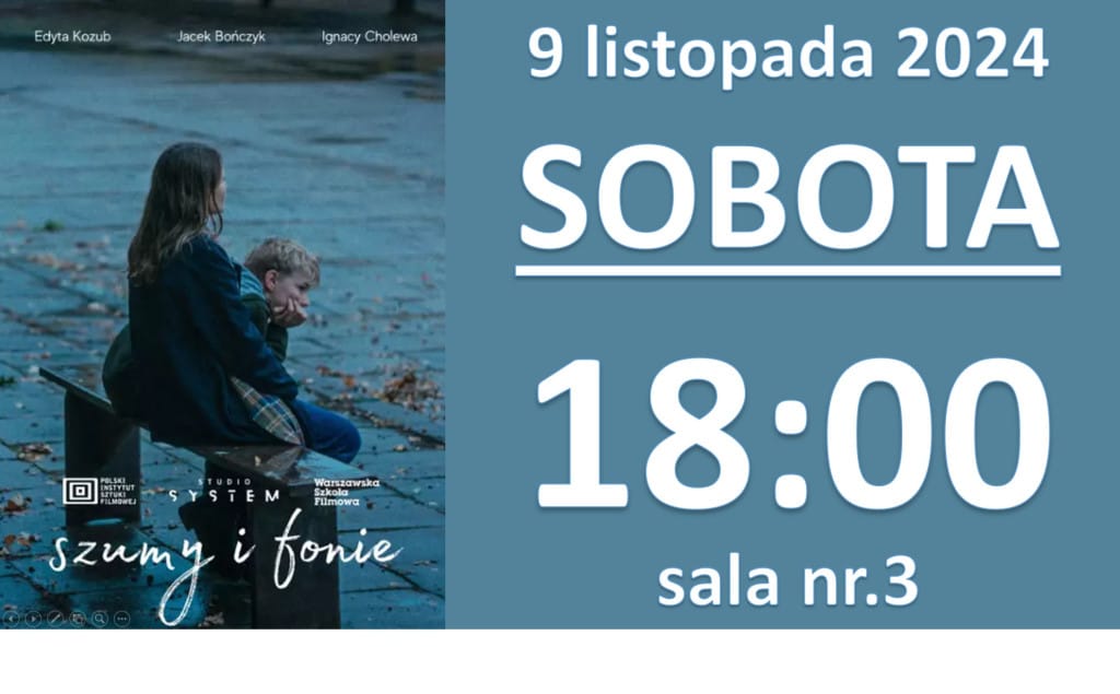 szumy fonie film Plakat kobiety z dzieckiem nad rzeką na niebieskim tle z napisami
